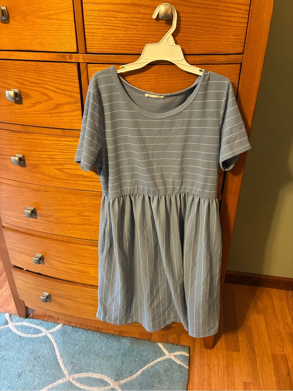 Hello MIZ Maternity Light Blue Striped Casual Short-Sleeve Dress